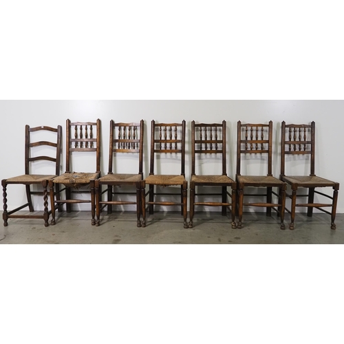 541 - Set of 6 spindle back chairs in oak with rush seats and 1 other AF