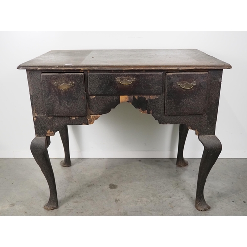 565 - Early Georgian lowboy with 3 drawers and original brass handles on cabriole legs H26