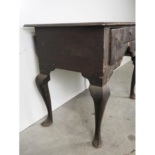 565 - Early Georgian lowboy with 3 drawers and original brass handles on cabriole legs H26