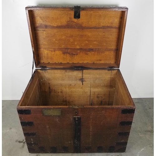 566 - Oak silver chest with iron fittings and brass name plate H27