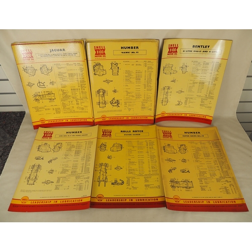 166 - Shell X-100 lubrication charts to include Rolls Royce, Jaguar, Bentley, etc. - Approx. 25