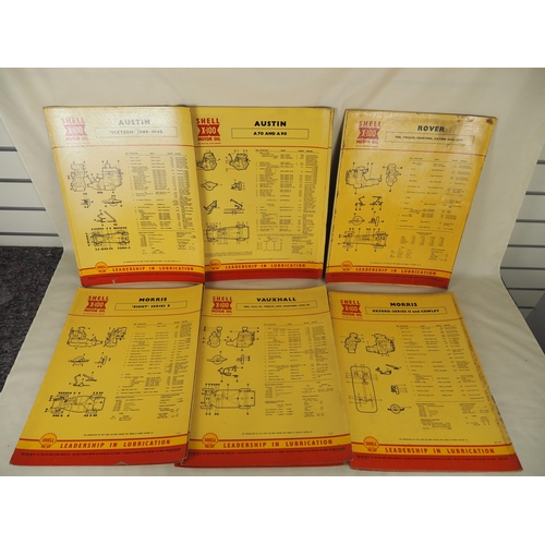 168 - Shell X-100 lubrication charts to include Morris, Vauxhall, Austin, etc. - Approx. 25