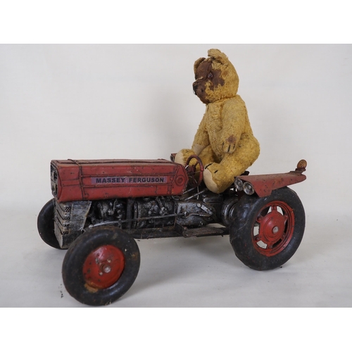 172 - Vintage Massey Ferguson tin tractor and teddy bear 5” x 11” x 8”