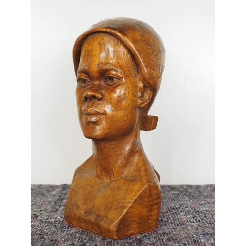 468 - Carved wooden bust women signed Lovemore 11