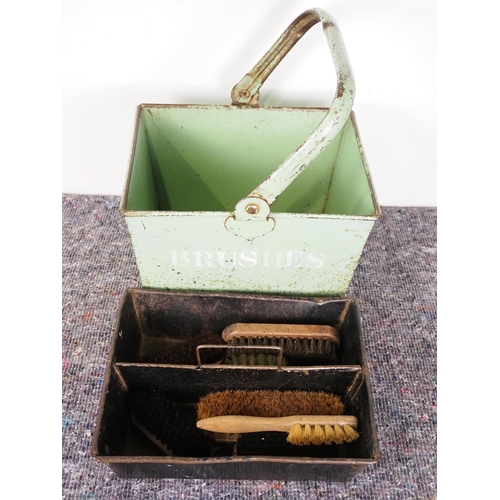 459A - Shoe brushes in enamel bucket