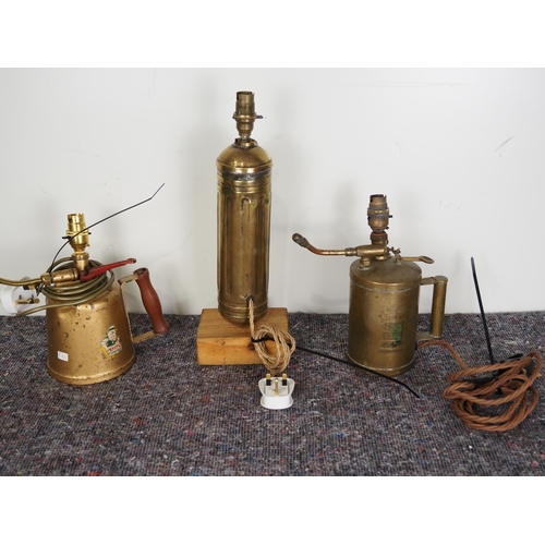 457 - Brass blow torch lamps - 2 and 1 other