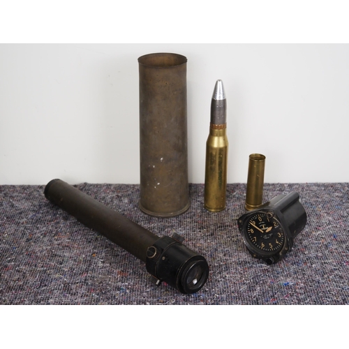 256 - American WWII altimeter, assorted brass shells and scope