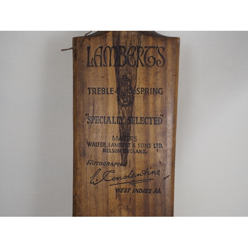 399 - Lamberts treble spring cricket bat circa 1927 autographed by Learie Constantine