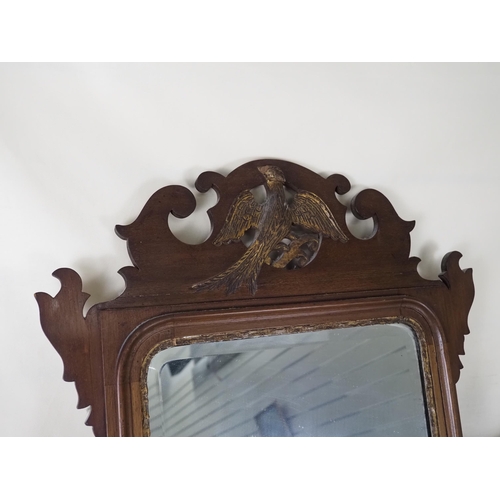 397 - Antique inlaid fret mirror with carved phoenix 36