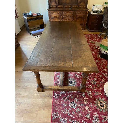 579 - Brights of Nettlebed refectory table in oak with set of 8 ladder back oak chairs with rush seats H30... 