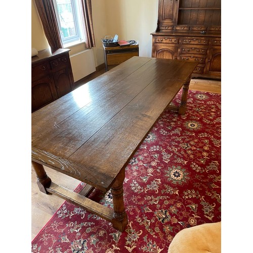 579 - Brights of Nettlebed refectory table in oak with set of 8 ladder back oak chairs with rush seats H30... 