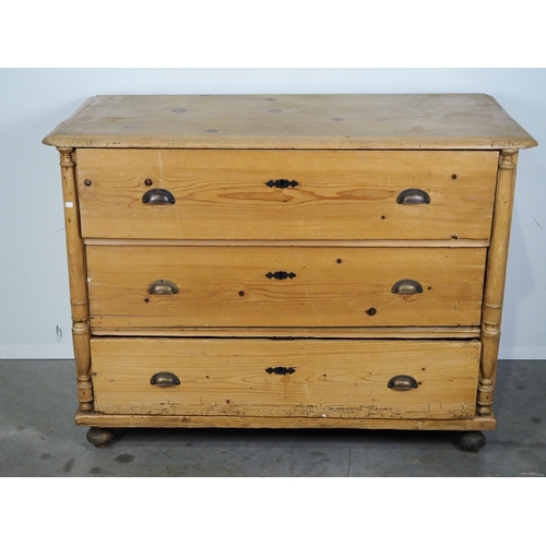 617 - Pine chest of 3 long drawers H50