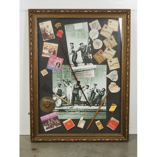 393 - Gilt framed display case with assorted Jazz ephemera H48