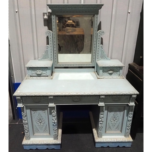 538 - Painted dressing table with mirror and carved detailing H30