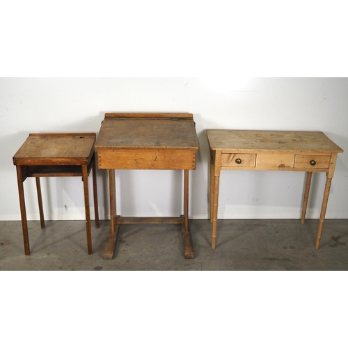 585 - School desks and pine occasional table