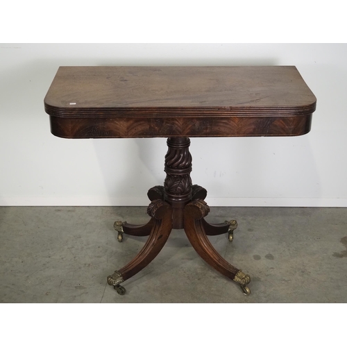 612 - Regency tea table with carved pedestal base on casters H29