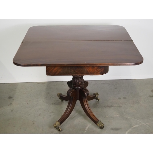 612 - Regency tea table with carved pedestal base on casters H29