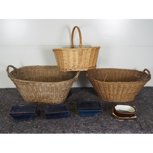 429 - Wicker baskets and glazed Bonsai planters