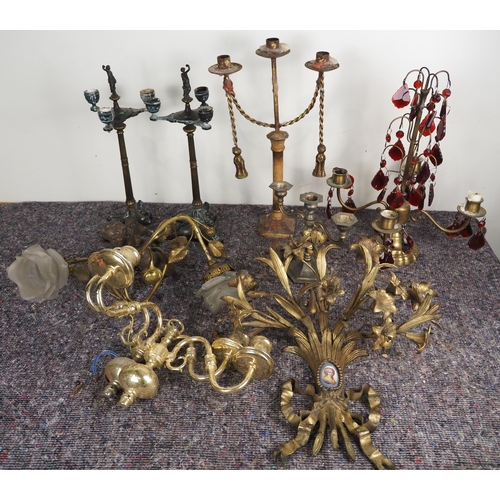 484 - Assorted light fittings and candlesticks