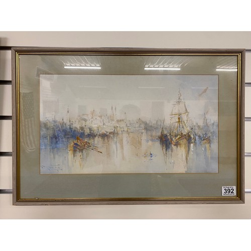 392 - Framed abstract painting of boats 10½