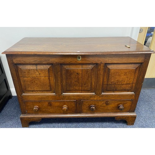 516 - 19th Century 3 panel mule chest with 2 drawers to the lower section standing on bracket feet. H35