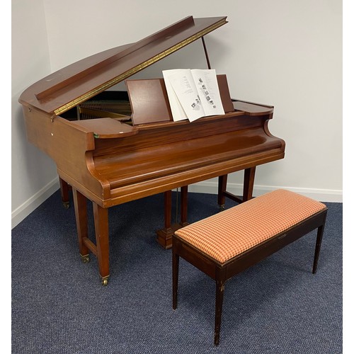 522 - Challen baby grand piano with stool and assorted music books