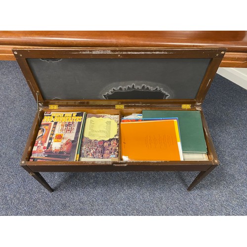 522 - Challen baby grand piano with stool and assorted music books