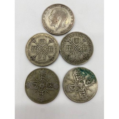 292B - King George V florin - 5 to include 1920, 1921, 1929, 1923 and 1936