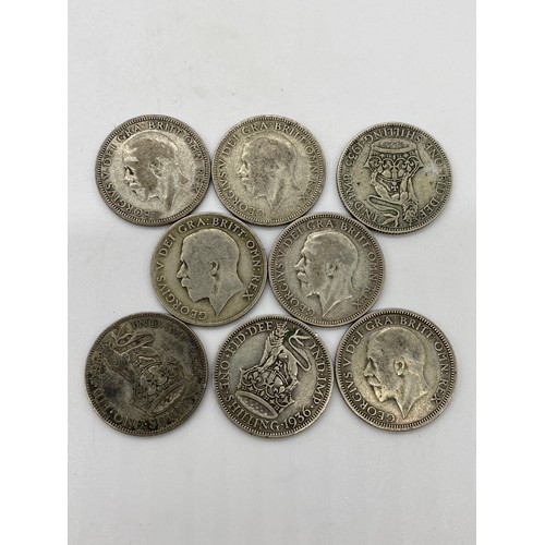 293 - King George V shillings - 8 to include 1921, 1926, 1928, 1932, 1935, 1936 and 1933