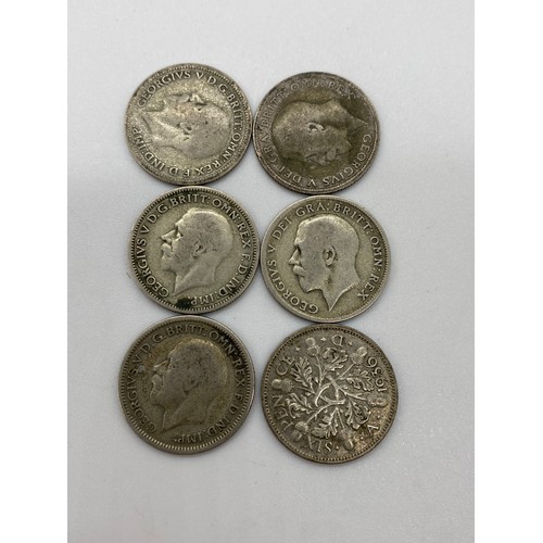 293A - King George V sixpence - 6 to include 1920, 1921, 1929, 1935 and 1936