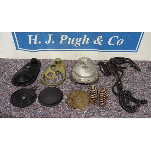 92 - AMC spares to include primary covers, chain case, chains, rear brakes plate, etc.