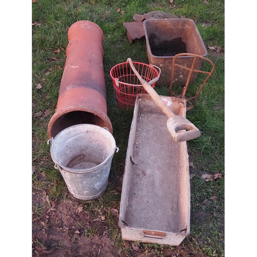 388 - Cast iron planter, buckets and chimney pot