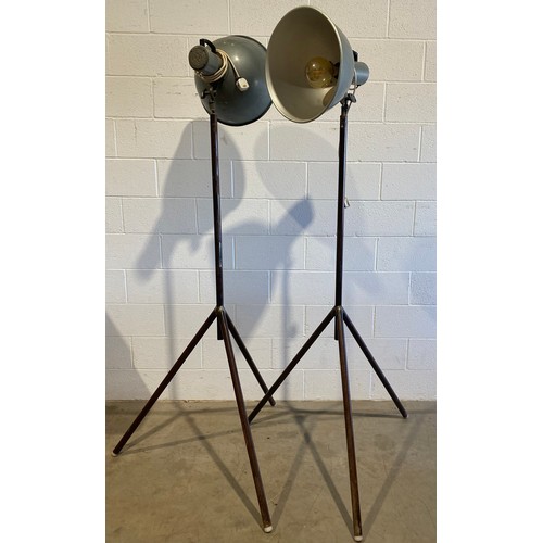 495 - Pair of 1960s Mole Richardson showroom lights on metal tripods 84”