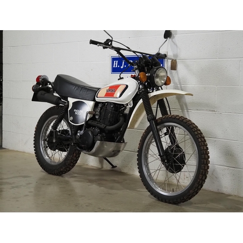1007 - Yamaha XT500 enduro bike. 1977. 497cc. 
Frame No. 3162
Engine No. 3162
Runs and rides. 
Reg. VOY 616... 