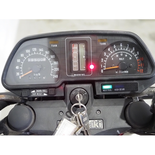 1012 - Kawasaki GT750 motorcycle. 1989. 733cc. 
Frame No. KZ750P008689
Engine No. KZ750NE020818
Runs but ha... 