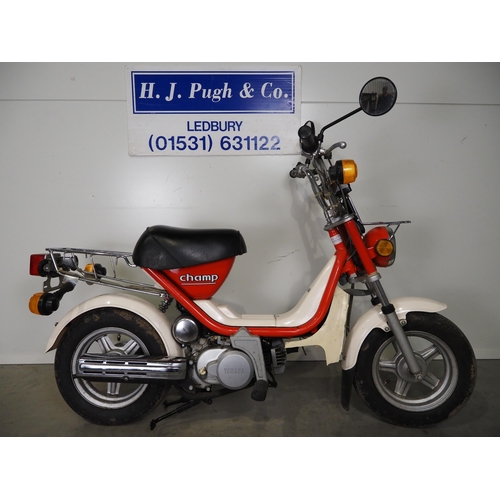 852 - Yamaha Champ 50 moped. 1981. 50cc.
Showing 23 miles from new. Has Nova number.
Runs but requires rec... 