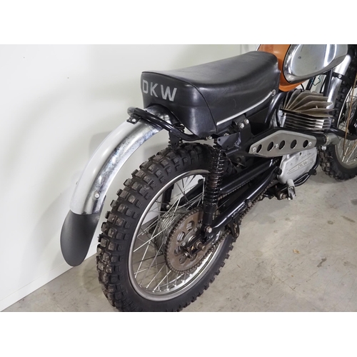 854 - DKW motocross bike. 
Frame No.
Engine No. 9015558
Runs but requires recommissioning. No docs