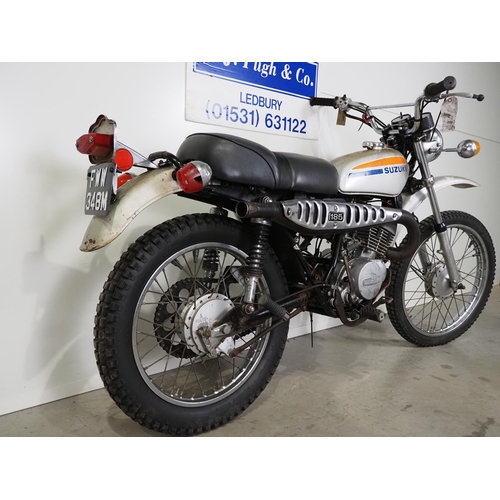 860 - Suzuki TS-185 scrambler bike. 1974. 185cc.
Frame No. TS185105295
Engine No. TS185-106013. Does not m... 