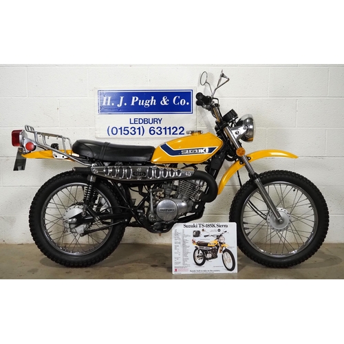 881 - Suzuki TS185 trail bike. 1973. 185cc.
Frame No. TS185 77064
Engine No. TS185 77049
Runs and rides. C... 