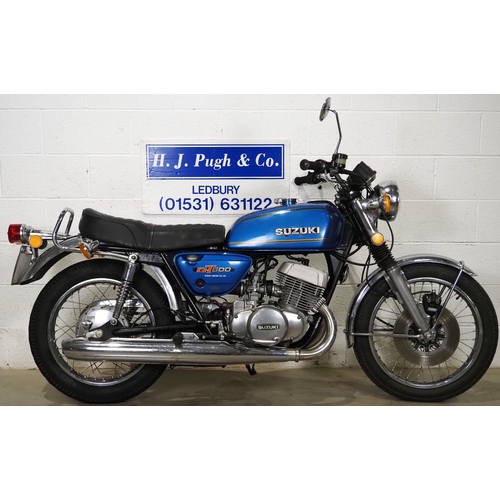 884 - Suzuki GT500 motorcycle. 1976. 493cc. 
Frame No.100193
Engine No. 100445
UK supplied bike. Runs and ... 
