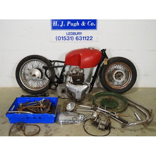 683 - BSA A10 motorcycle project. To include engine, frame, tank, gearbox and other assorted spares.