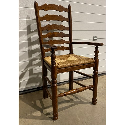 579 - Brights of Nettlebed refectory table in oak with set of 8 ladder back oak chairs with rush seats H30... 