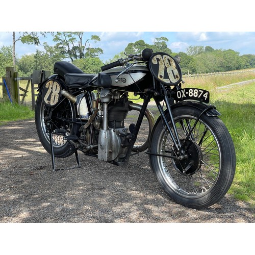 Norton model CS1 motorcycle. 1928. 499cc.
Frame No. 30372
Engine No. 37875
Runs and rides. This 1928 production model CS1 was purchased as part of a deceased estate in 2020 and had been in the same ownership for 56 years. Having obtained a number of missing parts including the original exhaust and correct three speed Sturmey Archer gearbox the bike has had a lot of money spent on it including the engine which has been stripped, checked, de-coked and rebuilt by Ewan Cameron ensuring it now runs smoothly. New Avon tyres have been fitted and the gearbox rebuilt with new bearings. According to Norton’s factory records this CS1 was despatched on 17th May 1928 to Alexander & Co Ltd the Norton Dealer in Edinburgh. It was sold then on 1st June 1928 to Mr A Fraser. At some stage in the last 95 years and not unusually for these racing machines the engine has been period correctly replaced (again according to the Norton factory records engine no. 37875CS1 despatched on 11th February 1928). Historically important, this CS1 appears in the VMCC – The Register of Machines (The Blue Book) by W E Hume (3rd Edition) on page 217 with its current specification. Comes with some history and old MOT's. Reg OX 8874. V5.