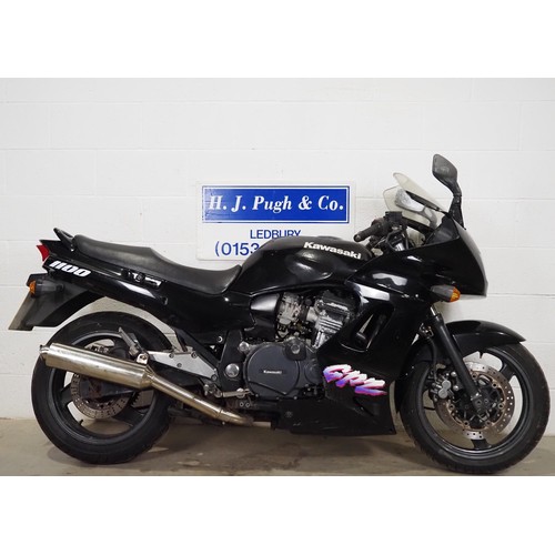 962 - Kawasaki GPZ 1100 motorcycle. 
Frame No. ZXT10E-031734
Engine No. ZXT10CE090391
Runs and rides. 
Reg... 