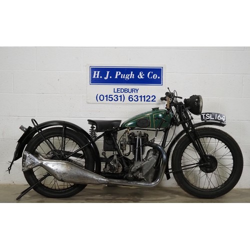 970 - BSA B30 motorcycle. 1930. 249cc.
Frame No. 249
Engine No. Y2750. Does not match V5.
Engine turns ove... 