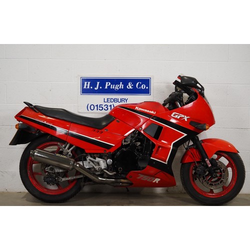 979 - Kawasaki GPX750R motorcycle project. 1989. 750cc.
Engine is free but does not run. Vehicle is on the... 