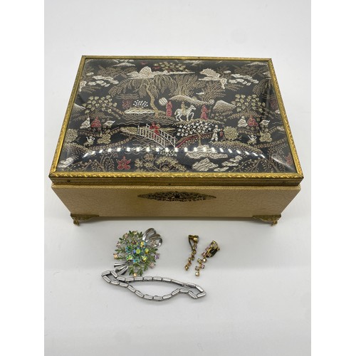 420A - Clip on earrings, brooch and metal bracelet with jewellery box