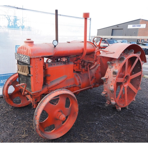 36 - Fordson Standard Tractor, petrol paraffin, engine turns over, steel wheels front and rear, early res... 