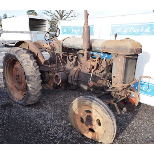 38 - Fordson E27N Tractor, petrol paraffin, engine turns over, fitted with PTO and high top gear