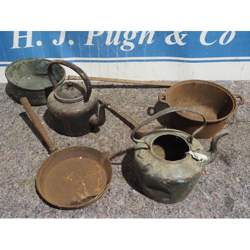 59 - Cast iron pot, pan and other kitchenware